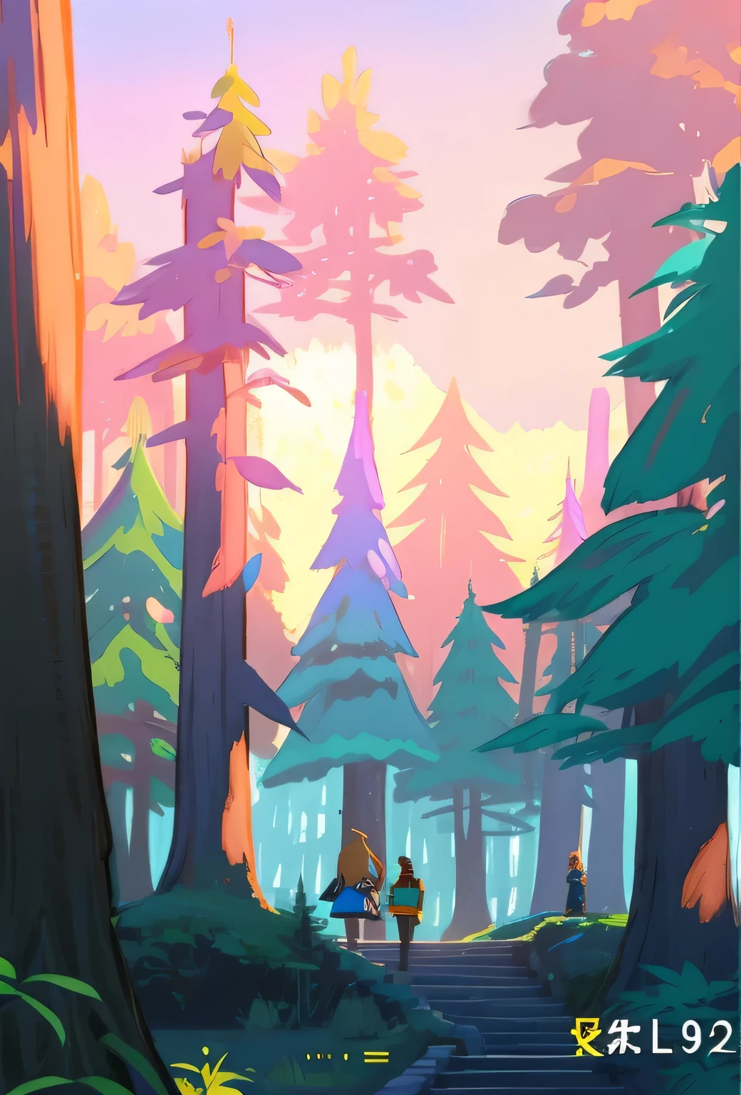 Breath of the wild art style, Otway, Otway style, Breath of the wild, zelda Otway, zelda Breath of the wild, Detailed game art illustration, 黄昏时的forest, Zelda style art, Breath of the wild style, ultra Detailed game art, Detailed game art，forest，茂盛trees，早晨的forest，trees