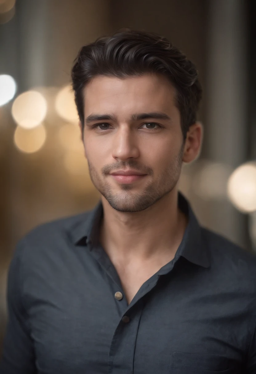 Male around 28 years old, Cabello negro natural, Camisa, VELLO, USAR SOLO UNA TOALLA ALREDEDOR DE LA CINTURA, Esvelto, Luz de velas en un ambiente brillante, Ultra Sharp Focus, tiro realista, Camisa
