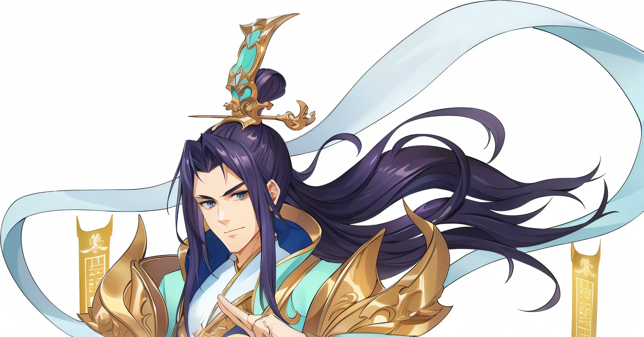 "Stunningly detailed anime sketch of a solo ((toned)) A Caucasian male with a chiseled face with a lean muscular physique with brown eyes and blond hair to his neck wearing blue royal robes"