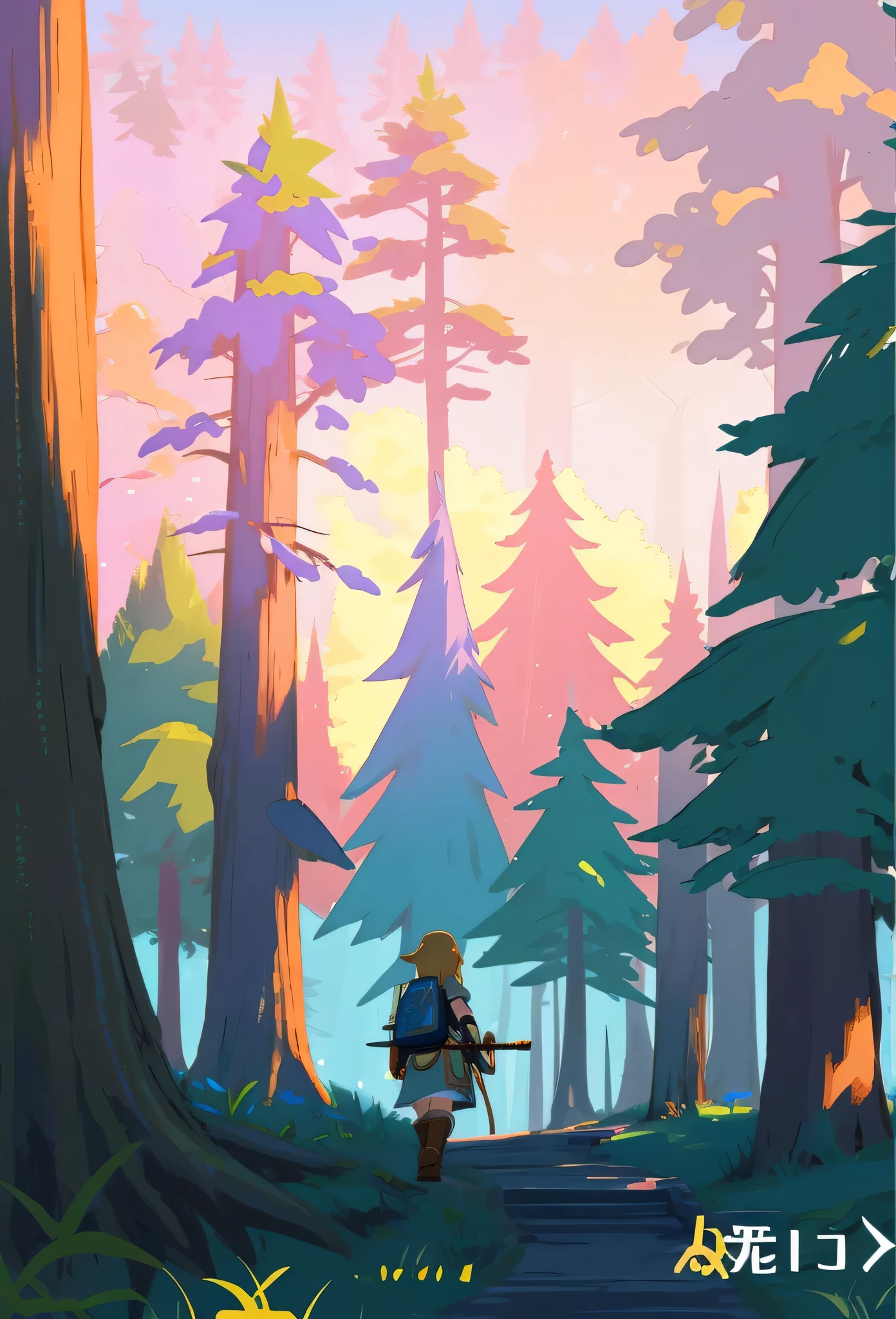 Breath of the wild art style, Otway, Otway style, Breath of the wild, zelda Otway, zelda Breath of the wild, Detailed game art illustration, 黄昏时的forest, Zelda style art, Breath of the wild style, ultra Detailed game art, Detailed game art,forest,茂盛trees,早晨的forest,trees