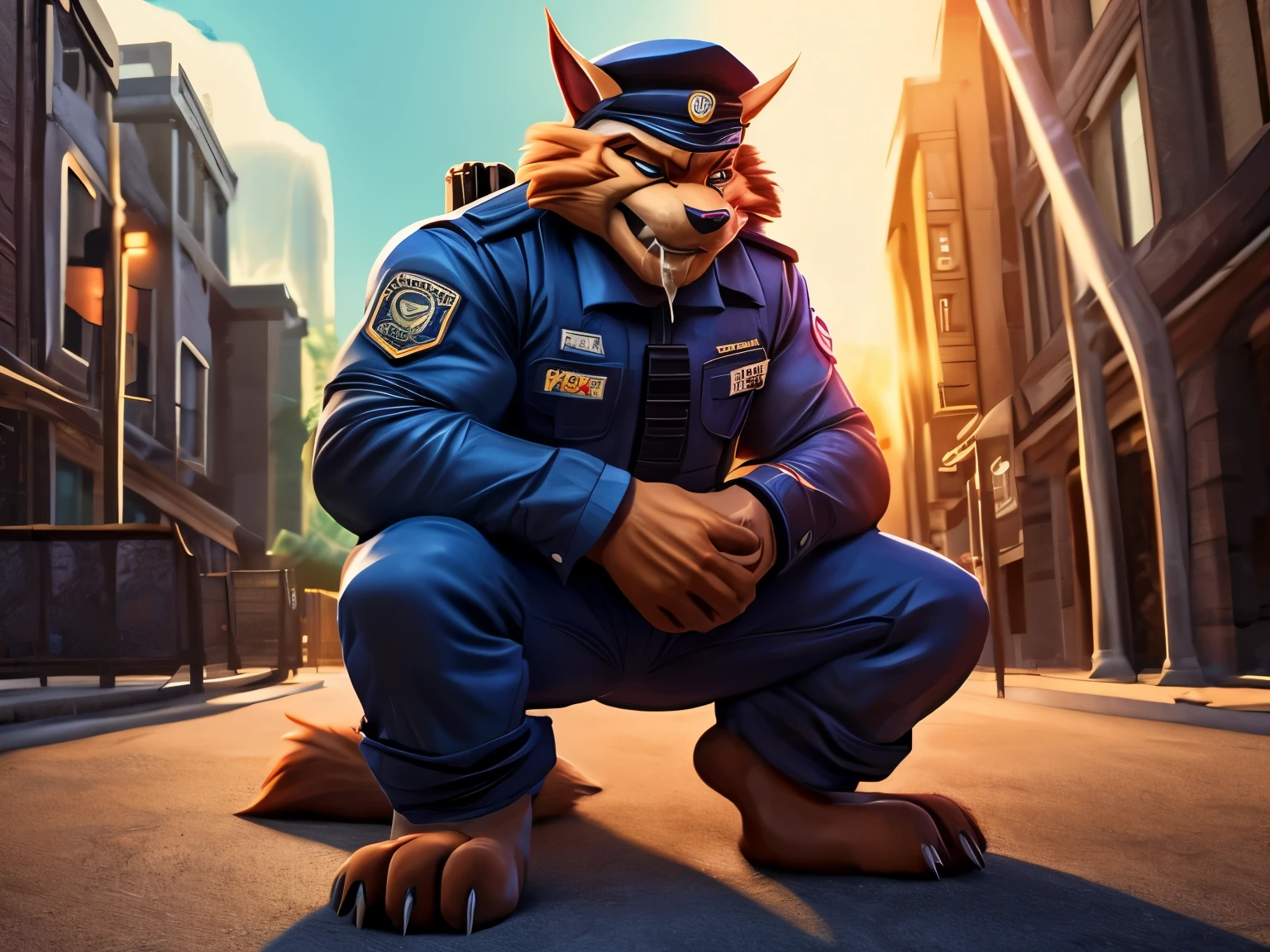 Barefoot hypnotised member of Swat Kats, Chance "T-Bone" Furlong, hypnotized, tebowing, look of defiance on his face, drooling, detailed nice big paws with short claws, SWAT Kats: The Radical Squadron uniform, 3d art