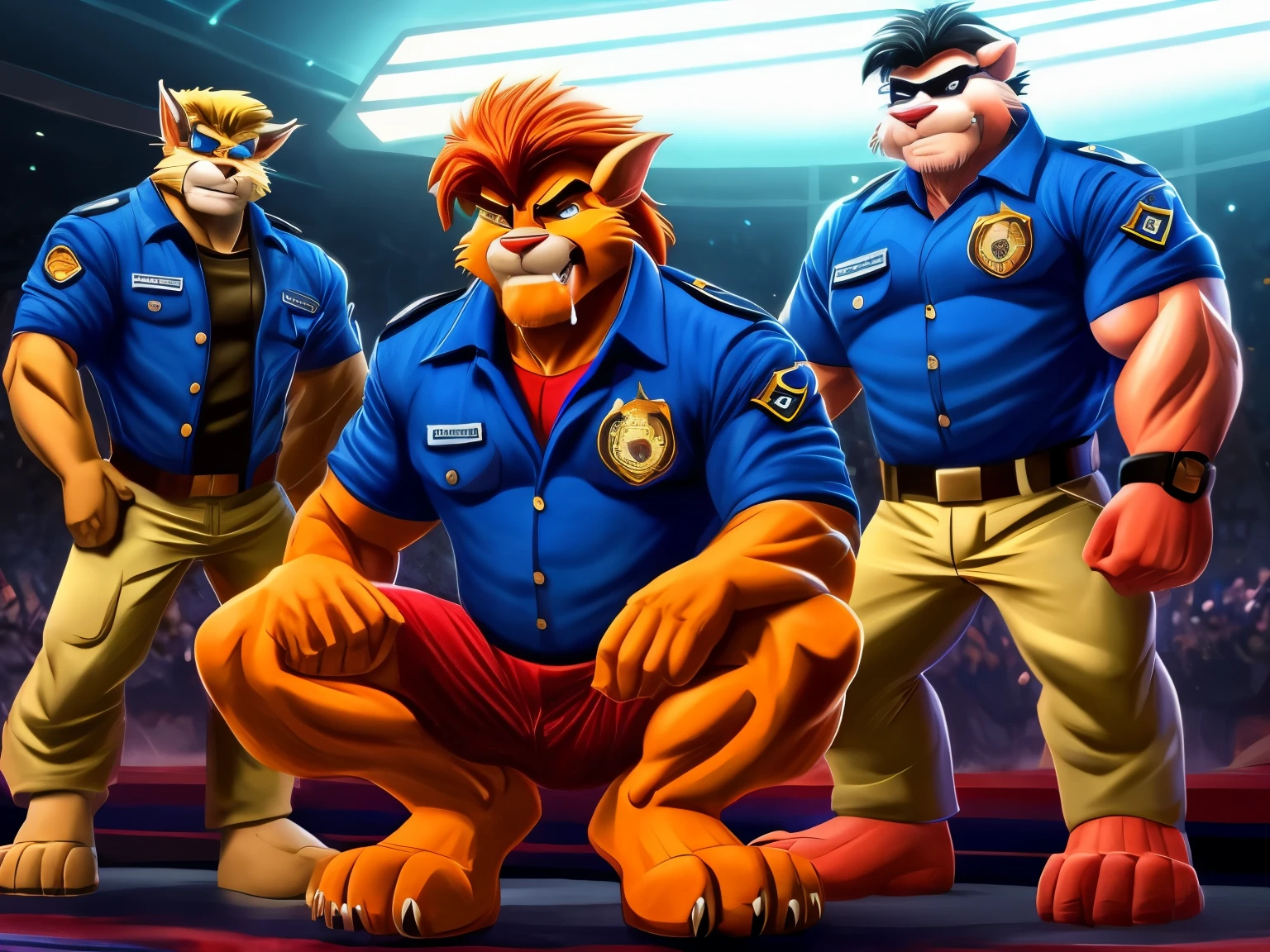 Barefoot hypnotised member of Swat Kats, Chance "T-Bone" Furlong, hypnotized, tebowing, look of defiance on his face, drooling, nice big paws with short claws, SWAT Kats: The Radical Squadron uniform