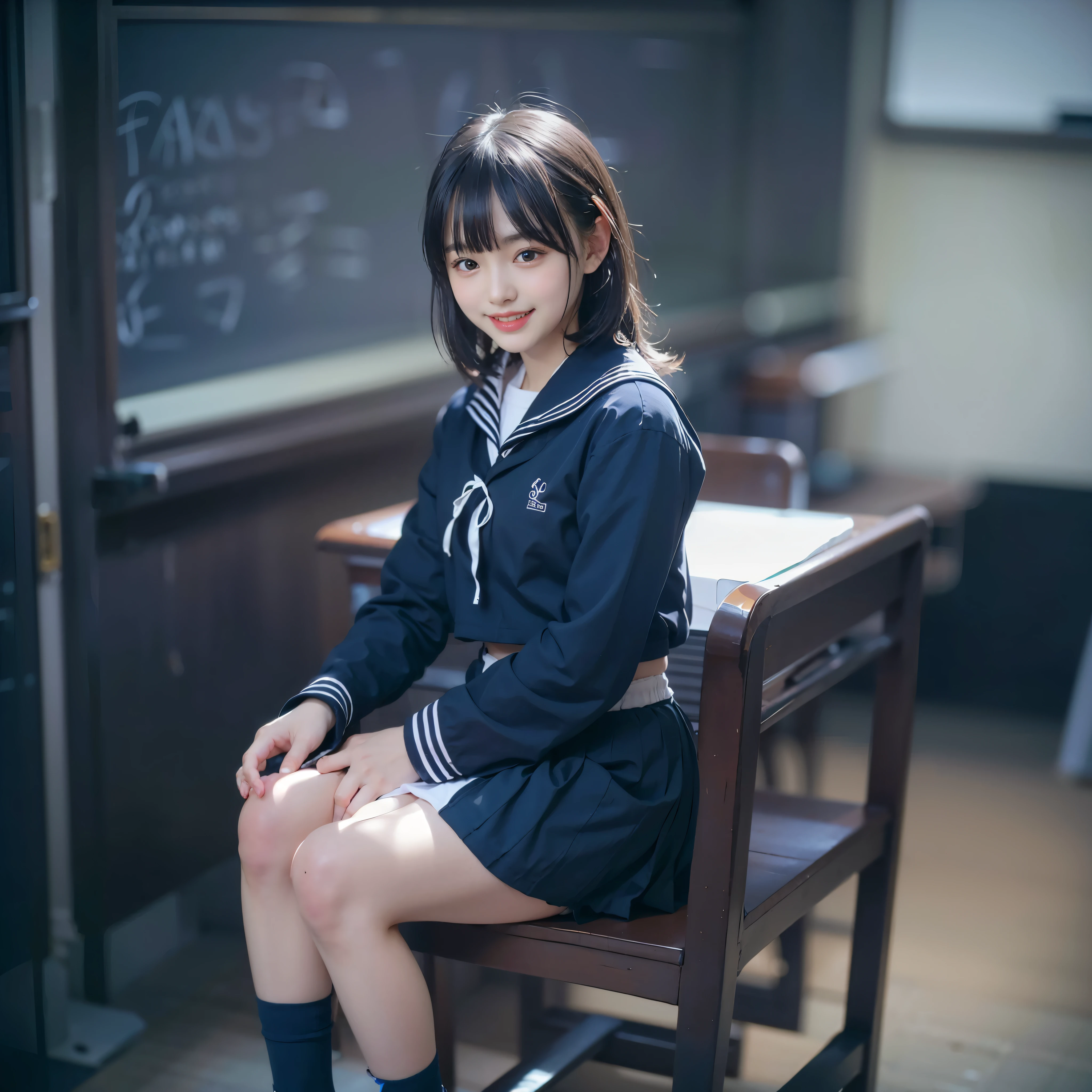 masterpiece、highest quality、super realistic、surreal、Ultra high definition、8k、Raw photo、textured skin、Dark blue high socks