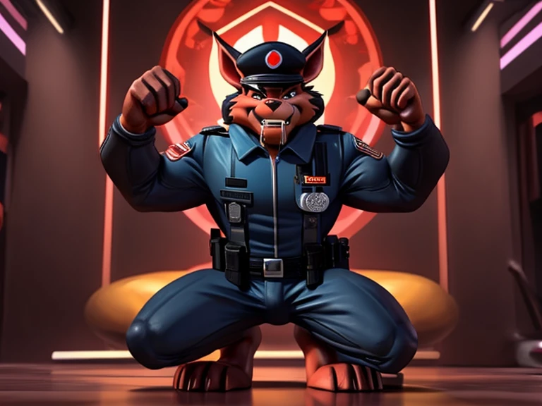 Barefoot hypnotised member of Swat Kats, Chance "T-Bone" Furlong, hypnotized, tebowing, look of defiance on his face, drooling, detailed nice big paws with short claws, SWAT Kats: The Radical Squadron uniform, 3d art