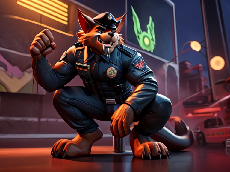 Barefoot hypnotised member of Swat Kats, Chance "T-Bone" Furlong, hypnotized, tebowing, look of defiance on his face, drooling, detailed nice big paws with short claws, SWAT Kats: The Radical Squadron uniform, 3d art