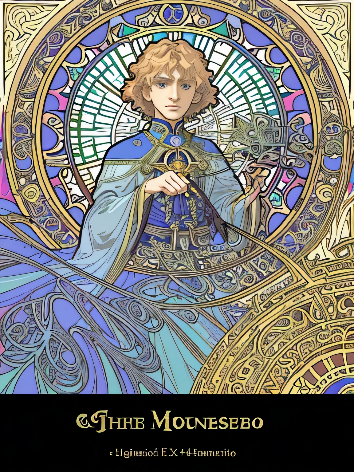 (Flat color:1.1),(Colorful:1.3),(Masterpiece:1.2), Best quality, Masterpiece, Original, extremelydetailedwallpaper, view the viewer, teenage boy, strawberry blond curled hair, effeminate, gray blue eyes, mischievous, sinister, evil, carnival lighting, tarot card layout，Best quality, Masterpiece, (Realistic:0.6), Realistic lighting,snake frame， Decorative panels， abstract artistic， Alphonse Mucha （tmasterpiece， best qualtiy， A high resolution： 1.4）， A detailed， Complicated details， 4K，cerulean， Line art， Fibonacci