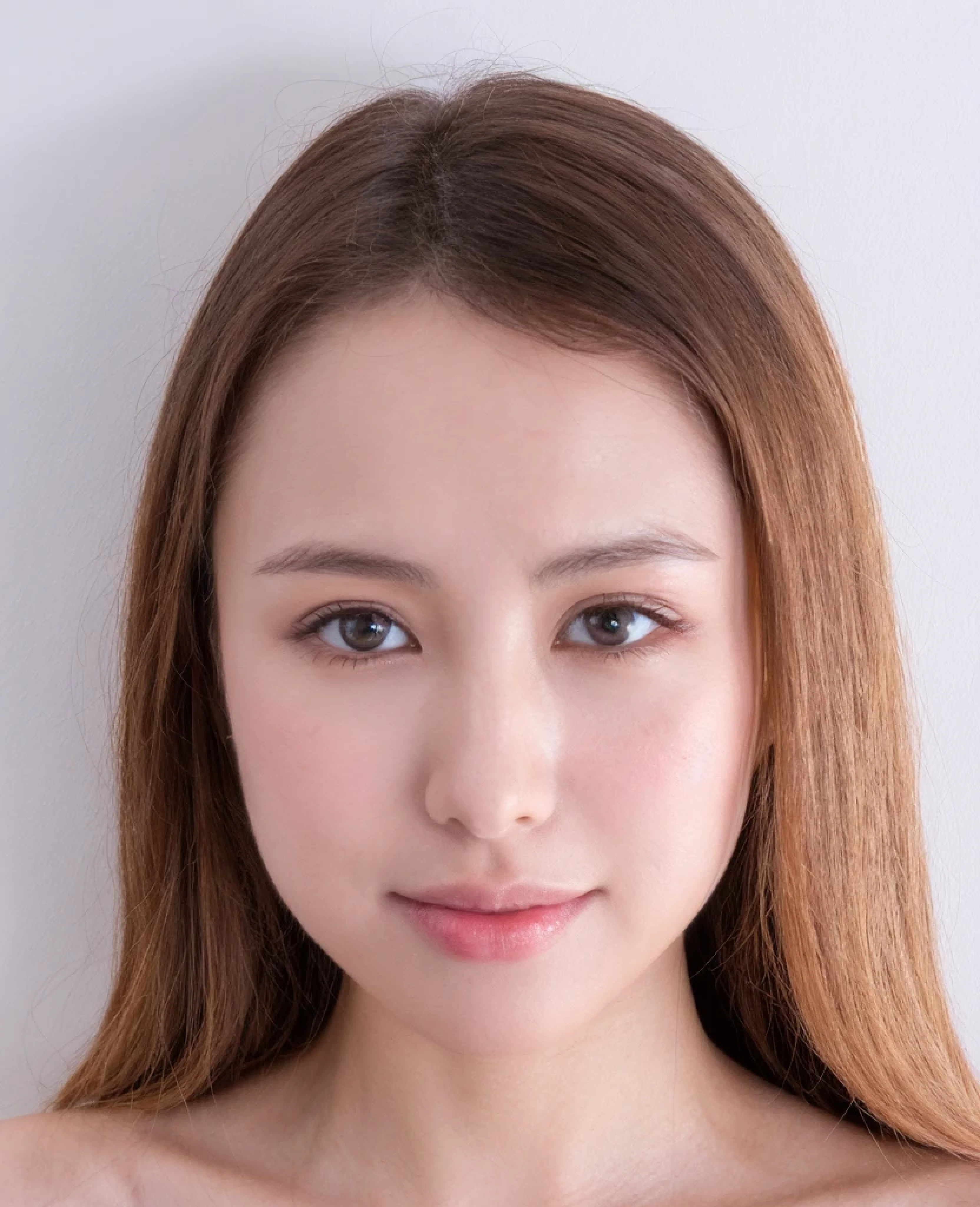 ((cute日本の女の子、beautiful japanese girl、1 girl、clear、19 years old、ponytail、Highly detailed face and skin texture、refinement、super detailed face、highly detailed eyes、Lee Hong、blush、cheek、ピンクのcheekを塗ったcheek、close-up of woman、Breast augmentation、frontを向いている顔、frontを向いている体、looking at camera、front、cute、smooth white skin、Transparent skin texture、))、(dark brown hair、bangs)、beautiful woman with perfect style:1.4、japanese model、young gravure idol、若いcuteグラビアアイドル、Realistic young gravure idol、refinementされたグラビアアイドル、((highest quality、8k、masterpiece:1.3、1photograph))、(4k、RAWphotograph、highest quality)、(realistic、フォトrealistic:1.37)、Place someone on the other side of the screen、Natural light、upper body and head、