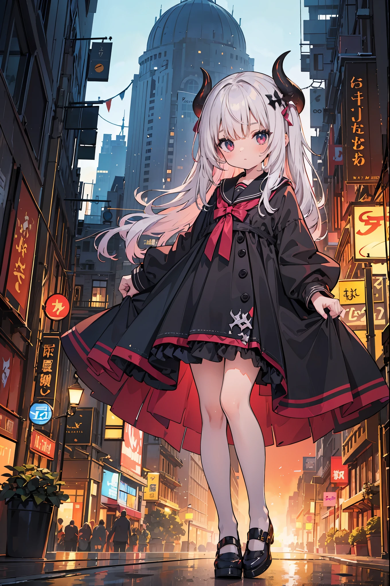 absurd, absolute resolution, incredibly absurd, super high quality, super detailed, official art, unity 8k wall, masterpiece
BREAK
One infant, innocent, little devil, small and young toddler, blush