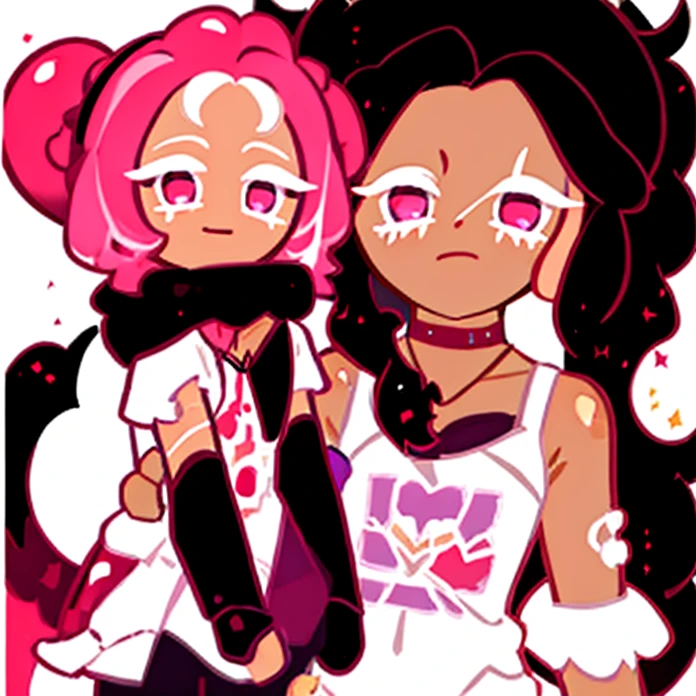 Strawberry Lemonade Cookie under drizzling rain, black hair, pink hair, messy hair, curly hair, beret, longeyelashes, drop shadow, Artist: Riiisa Boogie