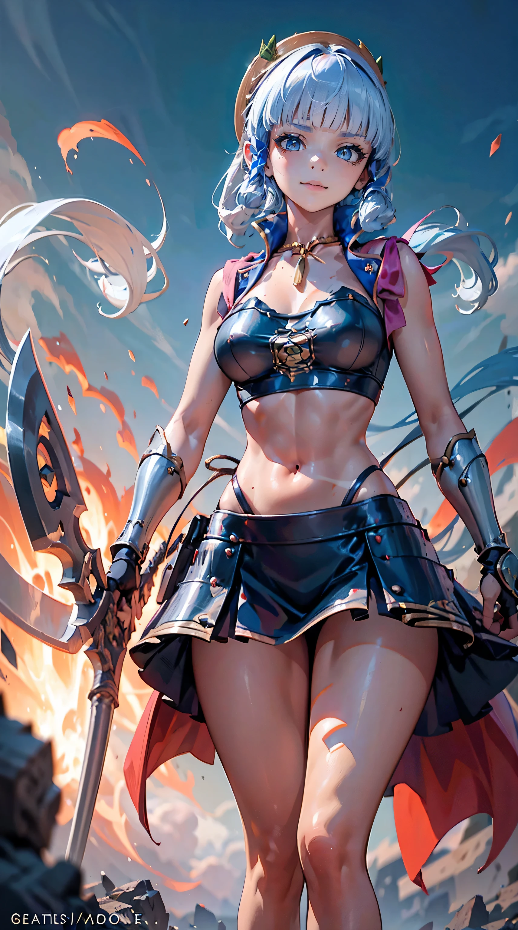Aella is a fierce and muscular barbarian warrior with a head full of fiery red hair that cascades down her back. Her skin is tanned from years of exposure to the sun, and her piercing green eyes are always scanning her surroundings for danger. She wears a suit of armor made from the bones of her enemies, which she has defeated in battle. Her weapon of choice is a double-headed battle axe that she wields with deadly precision.