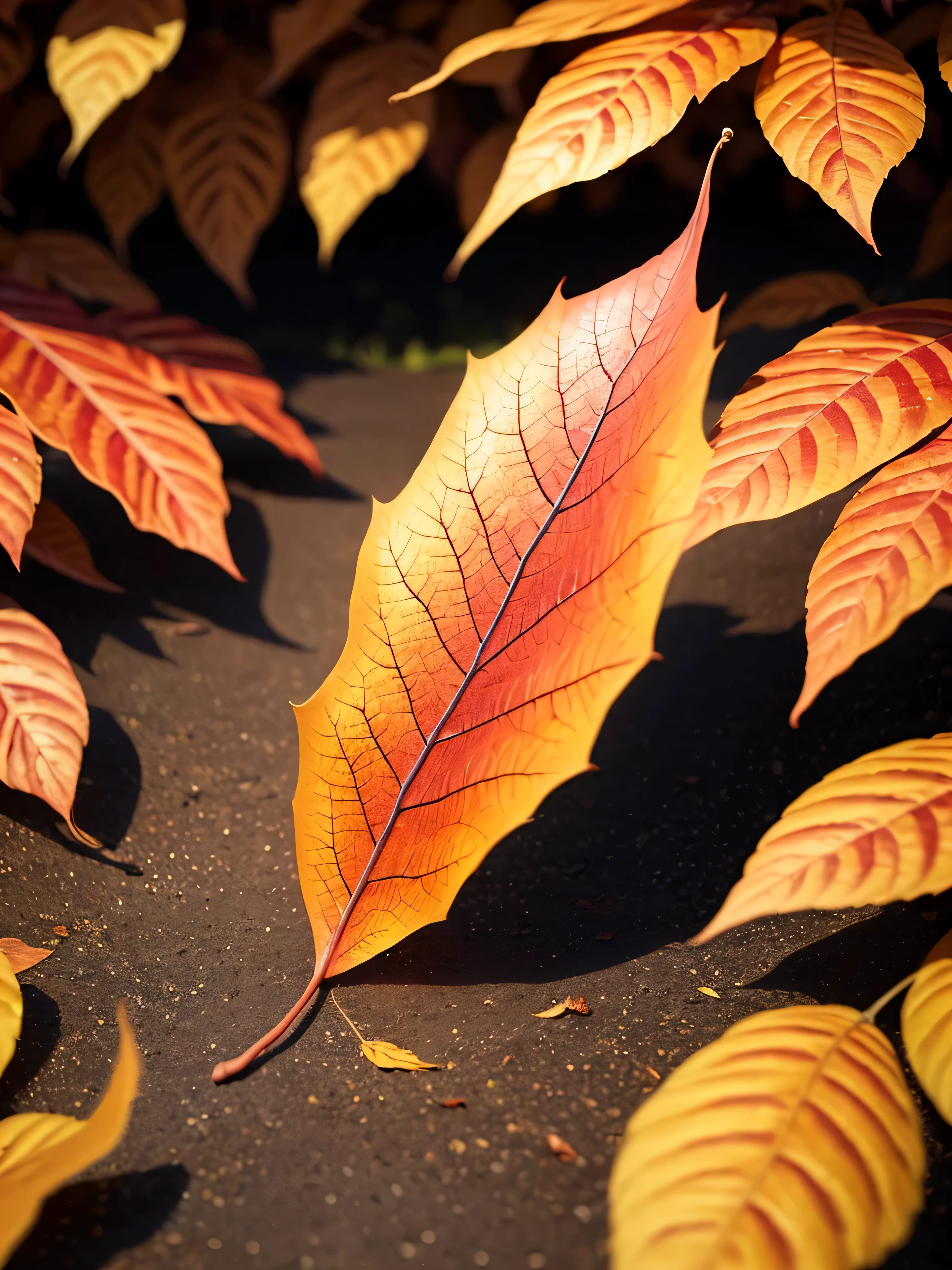 ((best quality: 1.5)) ((masterpiece: 0.8)), intricate details, sharp focus, professional, photorealistic, hyper-realistic, 8K, super detailed, gigantic trees, ((red gold autumn leaf falling))