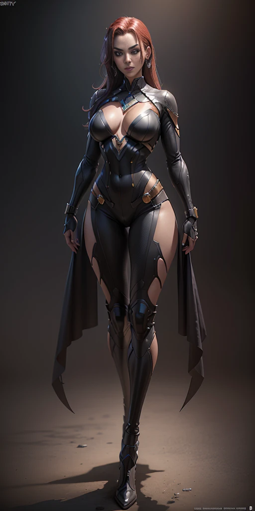 Starfire from DC, big breasts, frontal, full-length, looking at the camera, facing the audience, standing pose, background, three-dimensional light, detailed full-body concept, sleek digital concept art, beautiful full-body concept art, art trend, full-length CGsociety,