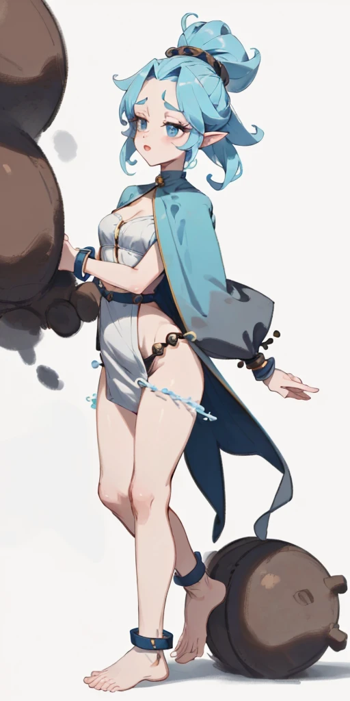 Shang He from Genshin Impact, Hentai,lost, Sits on a stone, Groin hair, White hair, Icy Eyes,a tall girl, Slim,big breasts, big ass, 18+ , hands on hips, legs stand wide
