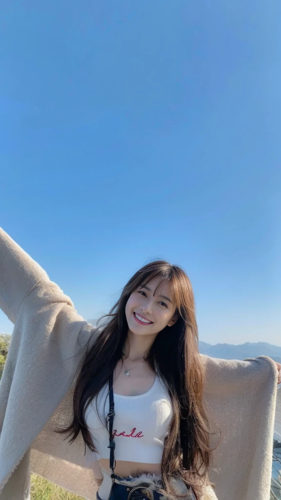 (on the table, best quality, realistically, Super detailed, meticulous, high resolution, 8k wallpaper), Close-up portrait of a beautiful woman, Chariada, smiling, light brown messy hair, Perfect dynamic composition, 美丽meticulous的眼睛, Just like the cover of a fashion magazine, On campus
