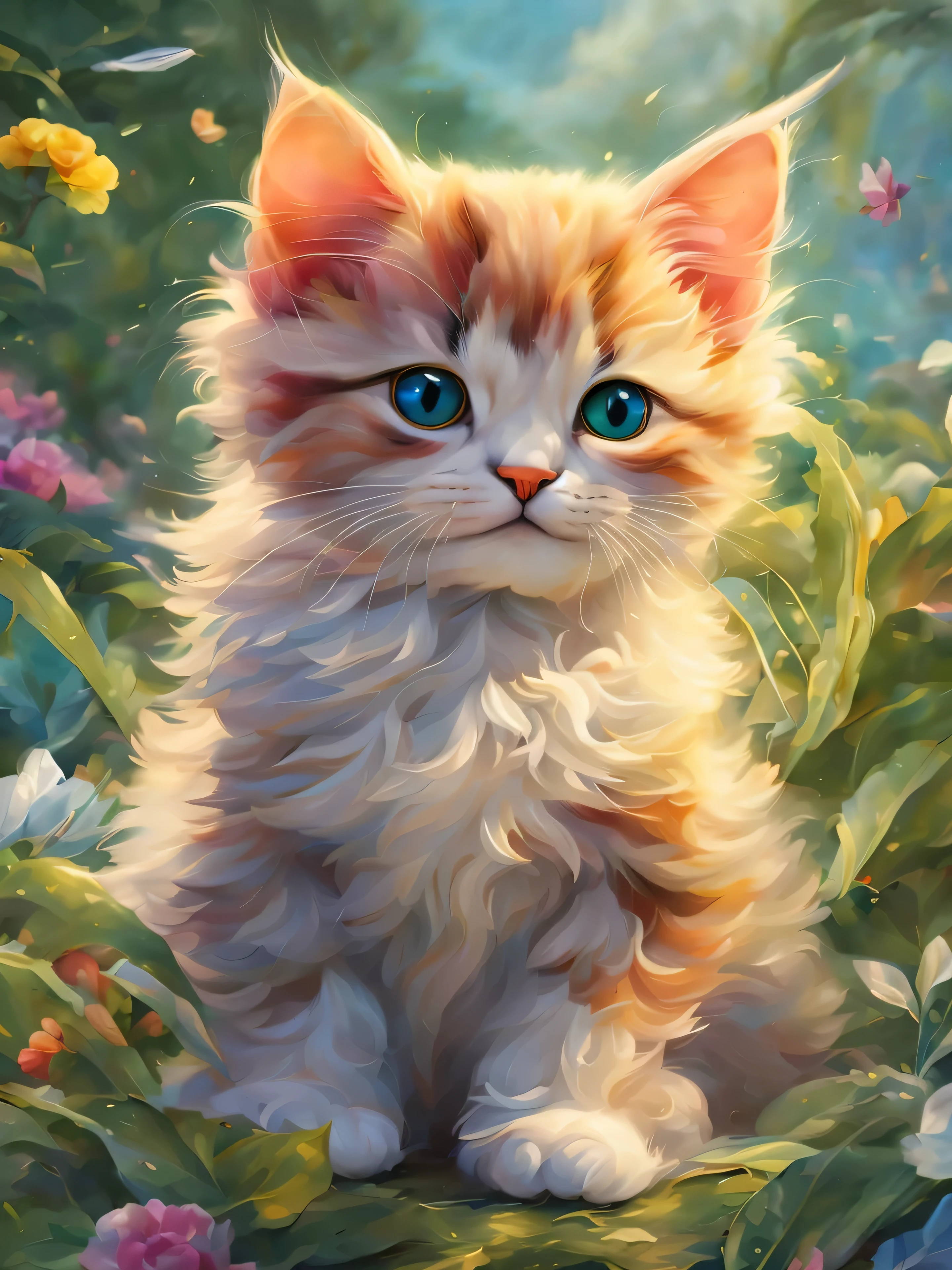 painting of a cat sitting in a field of flowers with a butterfly flying overhead, adorable digital painting, cute detailed digital art, cute digital art, 4k highly detailed digital art, detailed painting 4 k, digital painting highly detailed, 4k detailed digital art, cat. digital painting, beautiful digital painting, highly detailed digital painting, beautiful art uhd 4 k