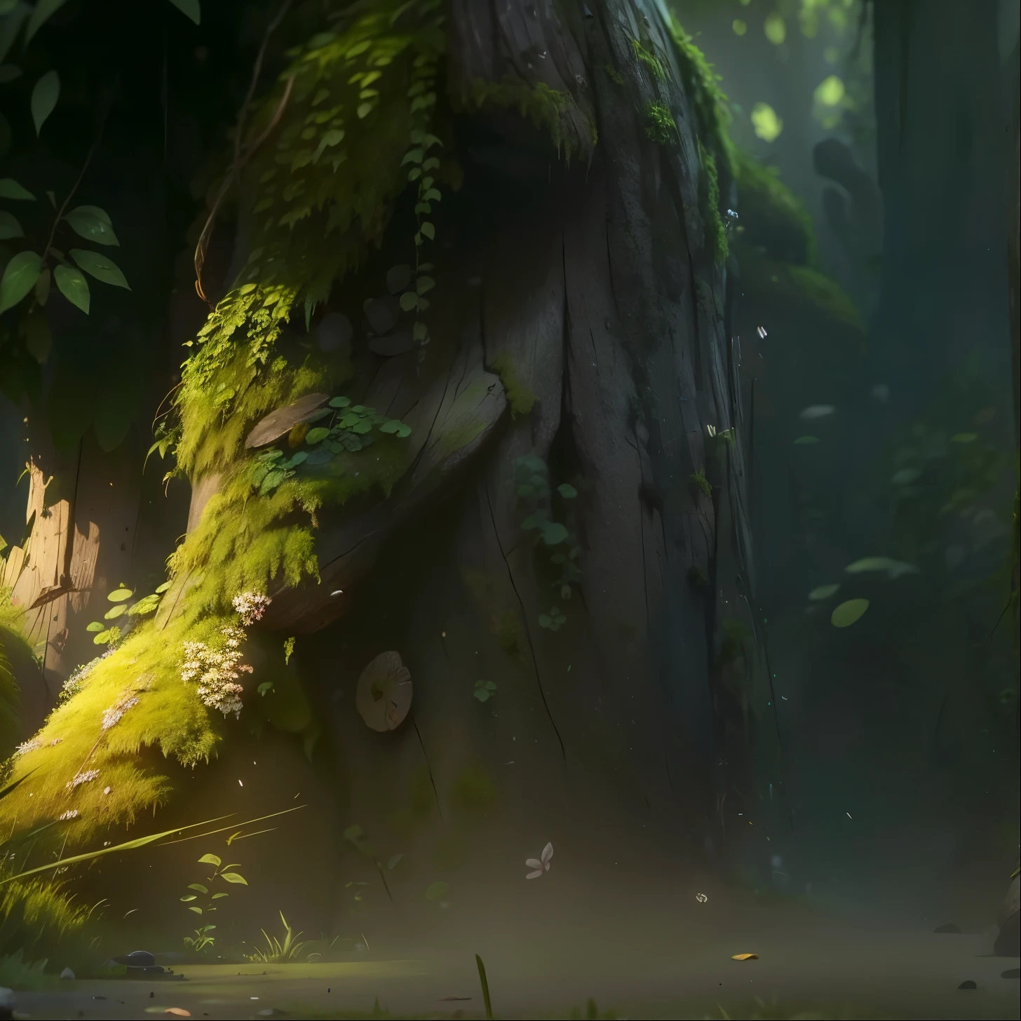 reality，Tree叶，moss，Tree，Light，fog forest