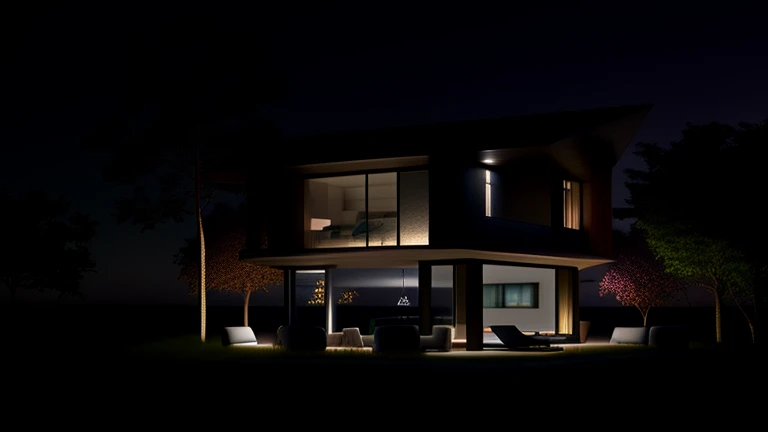 nighttime view of a house with a patio and a deck, night time render, exterior shot, lumion render, lumion rendering, architectural rendering, architectural render, architectural visualization, digital rendering, concept house, cg rendering, architectural 3 d render, rendered in lumion pro, high quality rendering, a photorealistic rendering, rendered in lumion, dramatic rendering