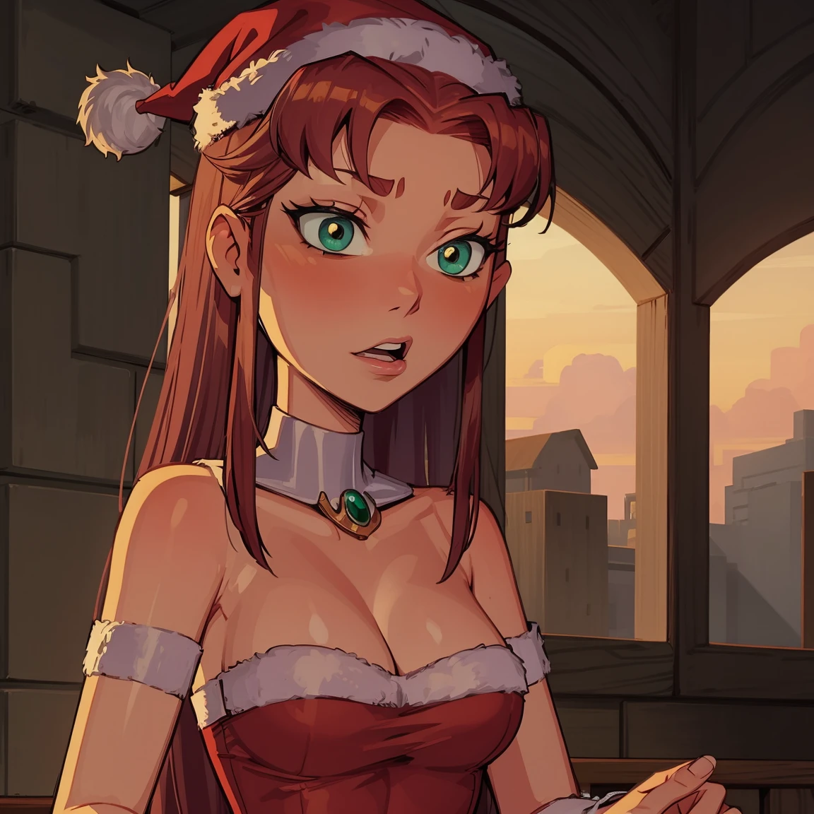 Ariana Grande as yokoli scarf brown_hair ponytail, dark skin, smiling, naked, blushed, NSFW, small breasts, panty