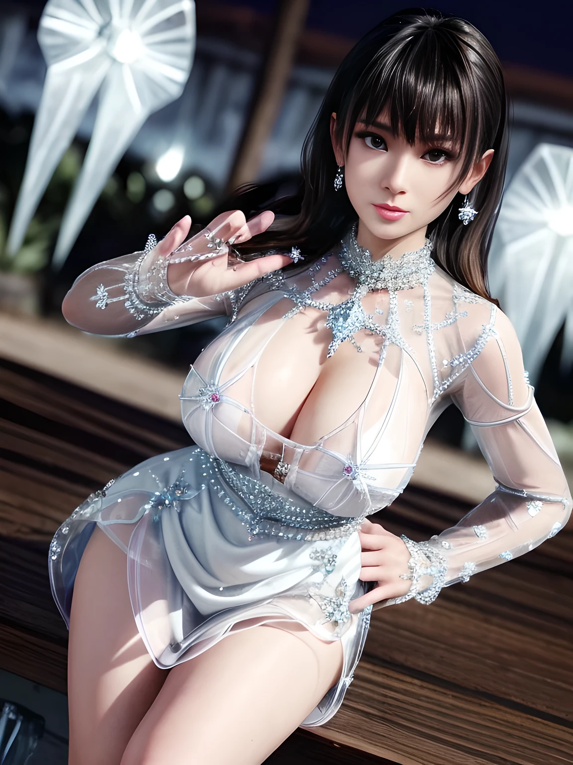 first-person view,1girl,Nanami,(Wearing Ice-crystal embellished dress:1.5),((flower shop)),Jewelry,Tattoos,nighttime, full_moon,(( Water droplets glow)),slightly parted lips, lewd smile, lascivious, sexy poses,red lips,charming body,Charming cleavage,(Masterpiece:1.5),( best quality:1.4),(reality:1.4), detailed,8K，Digital art,Detailed hair,expressive eyes, perfect face, real fingers,depth of field,Analogous Colors,Warm Tone,soft light,low Contrast,hard shadow, pop surrealism,