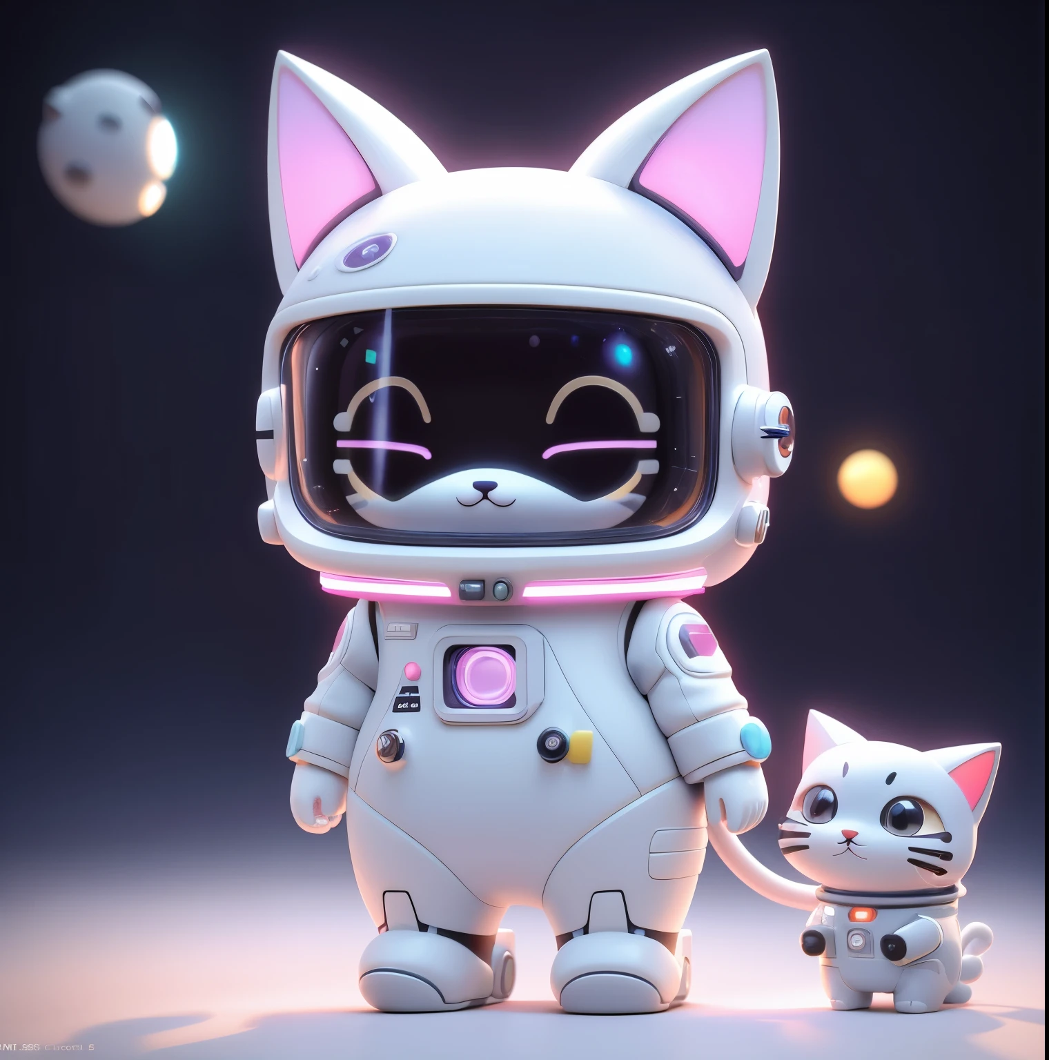 Cute cat wearing a futuristic space suit, cartoon face, universe in the background, trendy blind box, Pixar, pastel colors, bust, natural light, real lighting and shadows, best picture quality and ultra-details, full body perspective, 3D , C4D, Octane rendering, ray tracing, 8K --ar 3:4 --niji 5