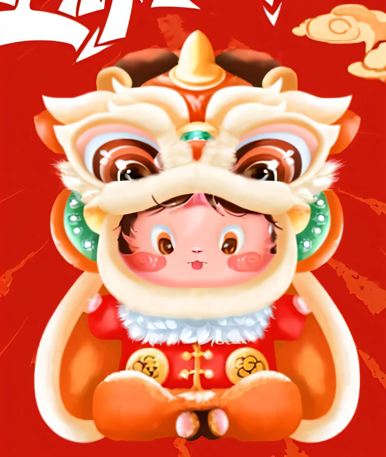 Make a villain like him,Wearing lion dance headscarf