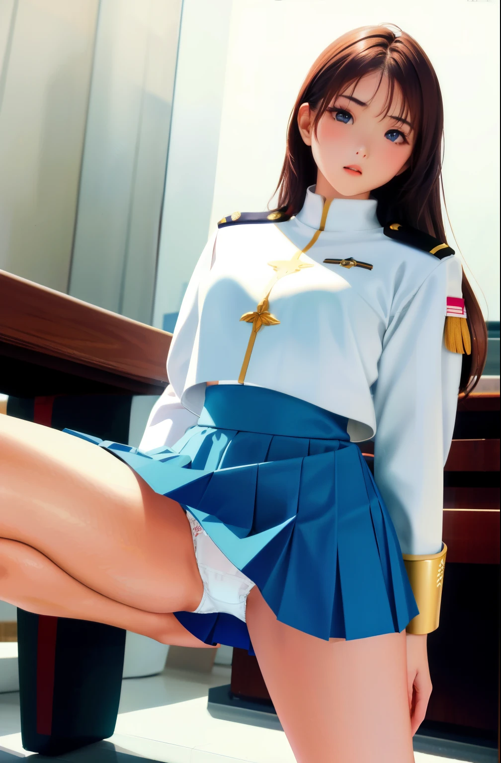 1 girl, Sayla Mass, spread legs、show white panties,It's elegant, muste piece, She squats down and spreads her legs showing her panties.、complicated, Army pink uniform dress with a super miniskirt so short you can almost see your pants.........、pure white panties、Please squat down and show me your white panties.........、Super miniskirt You can see the pants in the miniskirt、white panties、Reality, best quality, disorganized, high face detail, Perfect eyes, 18 years old, cowboy shot, realization、, vivid colors, pink uniform, Skirt、Photography、Gravure shooting style、real image、Highest image quality、1 girl, Sayla Mass, It's elegant,spread legs,show me your white panties, muste piece, complicated,super mini skirt、white panties、 Reality, best quality, disorganized, high face detail, Perfect eyes, 18 years old, cowboy shot, , vivid colors, white uniform, Skirt