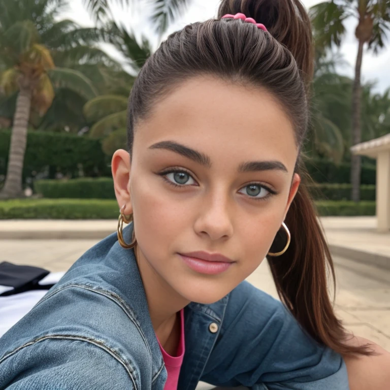 (obra maestra: 1.3), (8k, fotorrealista, foto RAW, mejor calidad: 1.4), (1girl) caucasian , Hermosa chica adolescente , adolescente americana , 15 years , brown light hair ,cabello largo: 1.pony tail, ojos azules , hermosos ojos detallados, (piel realista), piel hermosa , tiene un lunar en la cara , senos medianos, ultra-high-resolution, detallado, cuerpo delgado , brown haired girl with a ponytail and has a mole on her face, He is wearing a sweater with red and pink horizontal stripes , jeans de color azul un poco remangados en los pies y zapatos negros , hermosa sonrisa , tienda de ropa , exhibition , foto de cuerpo completo