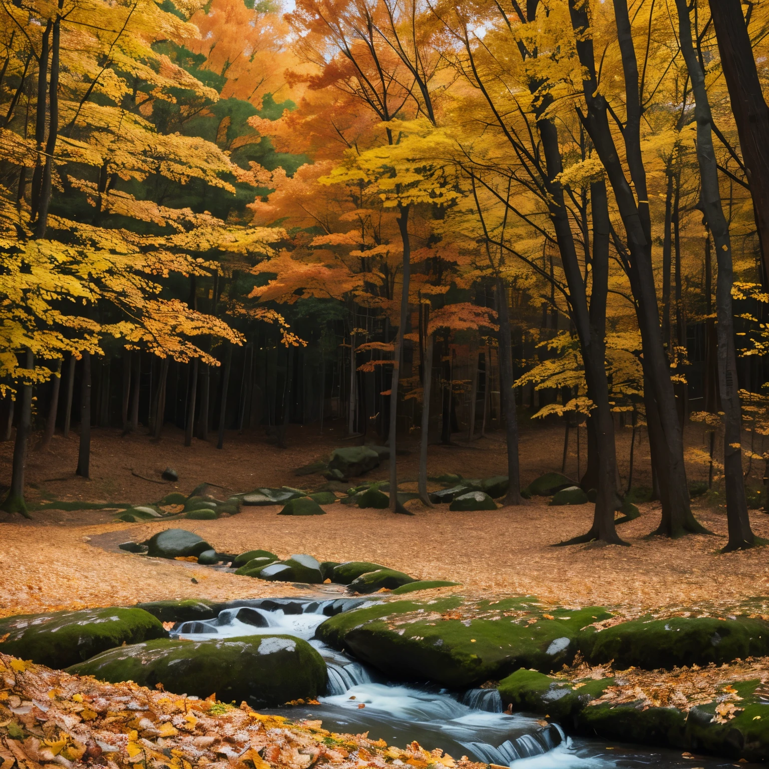 landscape where many autumn leaves fall and fall