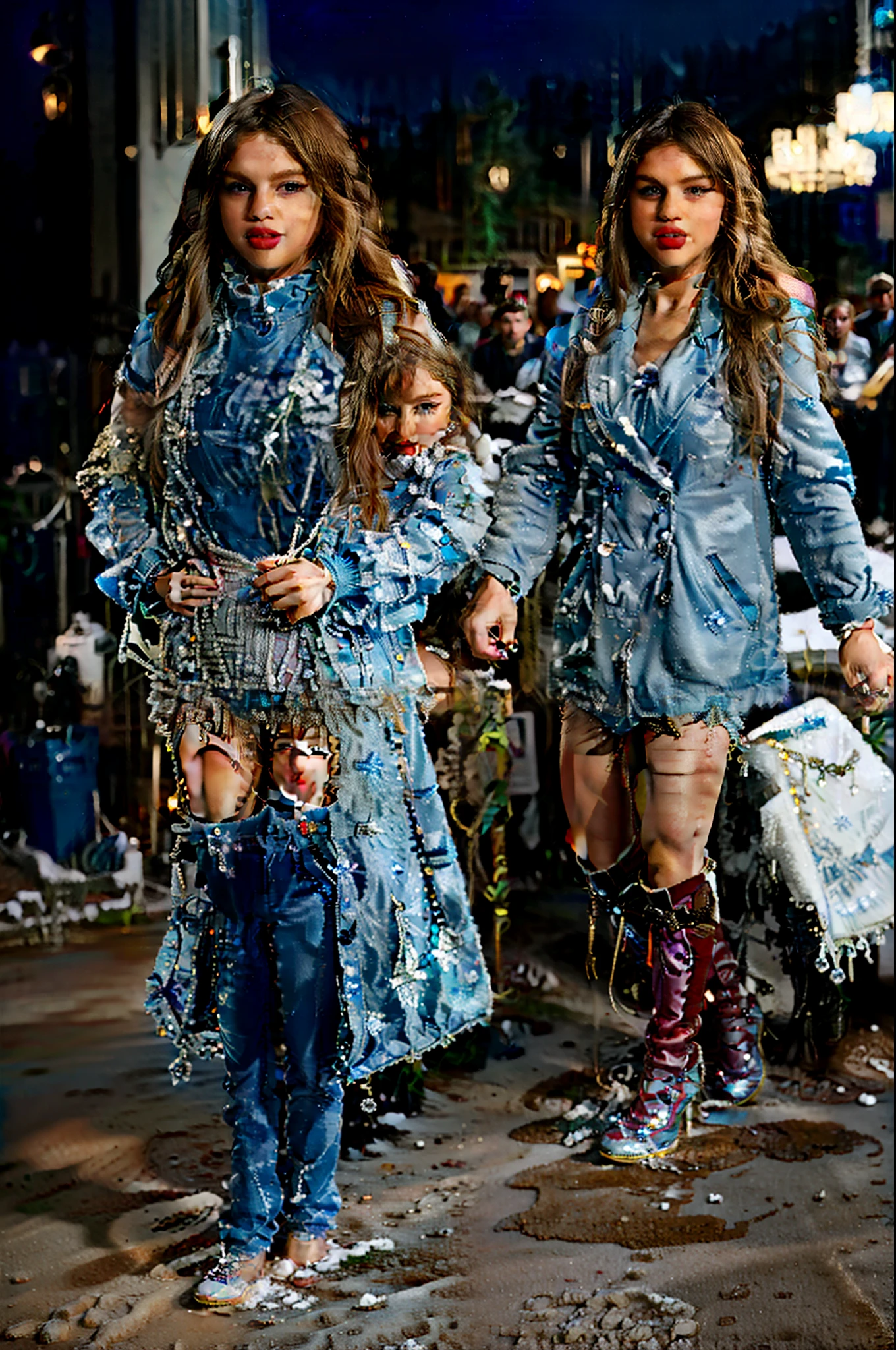 Selena Gomez and Taylor Swift hanging out in a frosty snowy landscape wearing a blue snow suit outfit in February. 