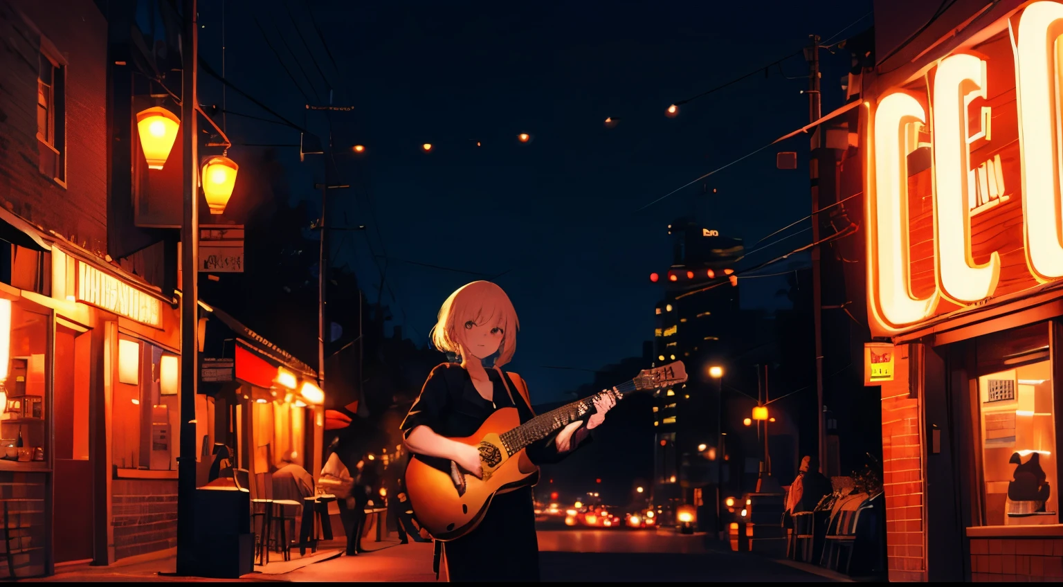 guitar, night, jazz bar, unmanned, high res, ultrasharp, 8k, masterpiece