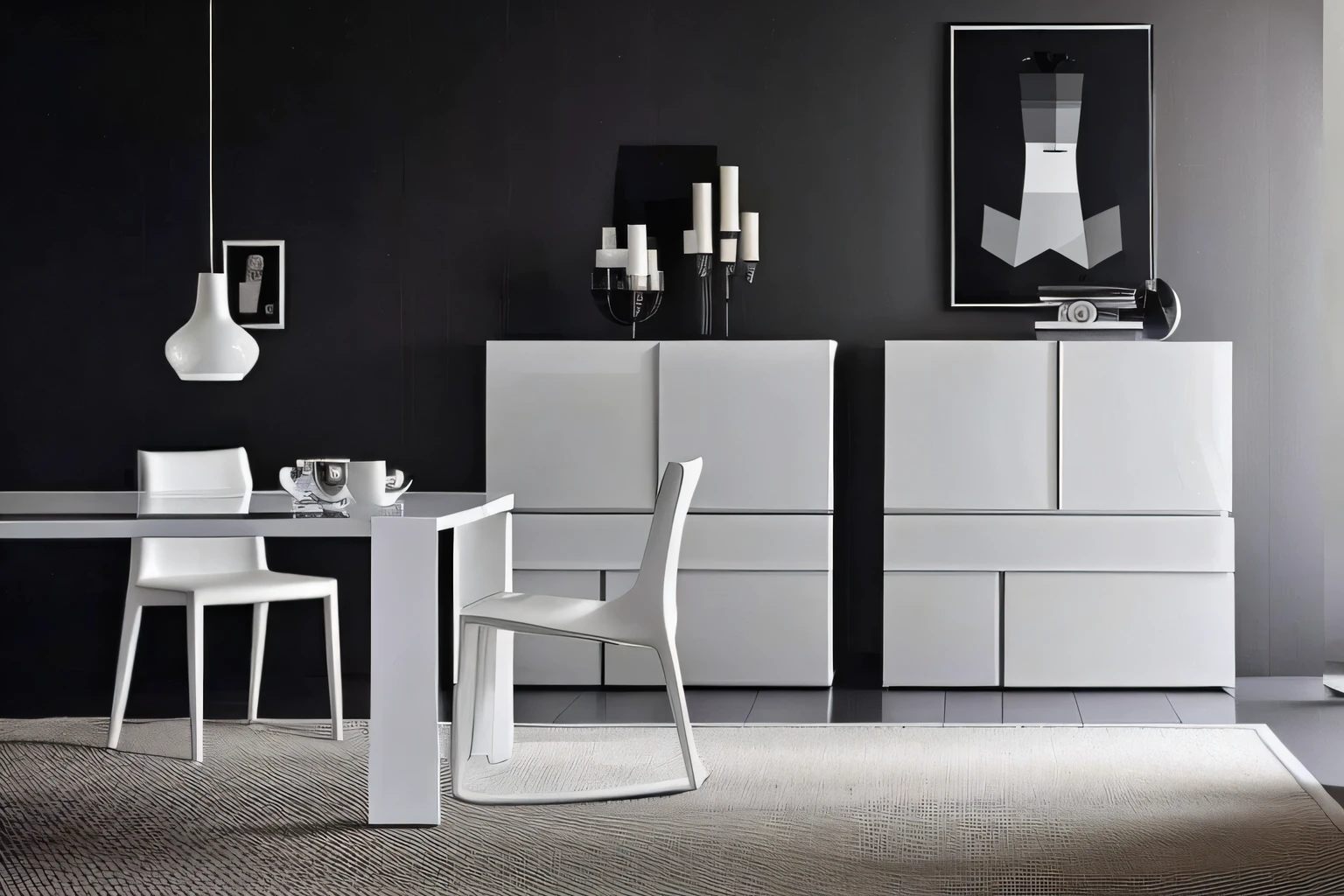 There a white table and chairs in the room, designer furniture, white furniture, modern gallery furniture, furniture, elegant furniture, style furniture, furniture and decoration, furniture设计, minimally modern, cabinet furniture, Inspired by Francesco Forlini, Inspired by Emilio Grau Sala, and beautiful, elegant minimalism, Inspired by Giovanni Paolo Cavagna