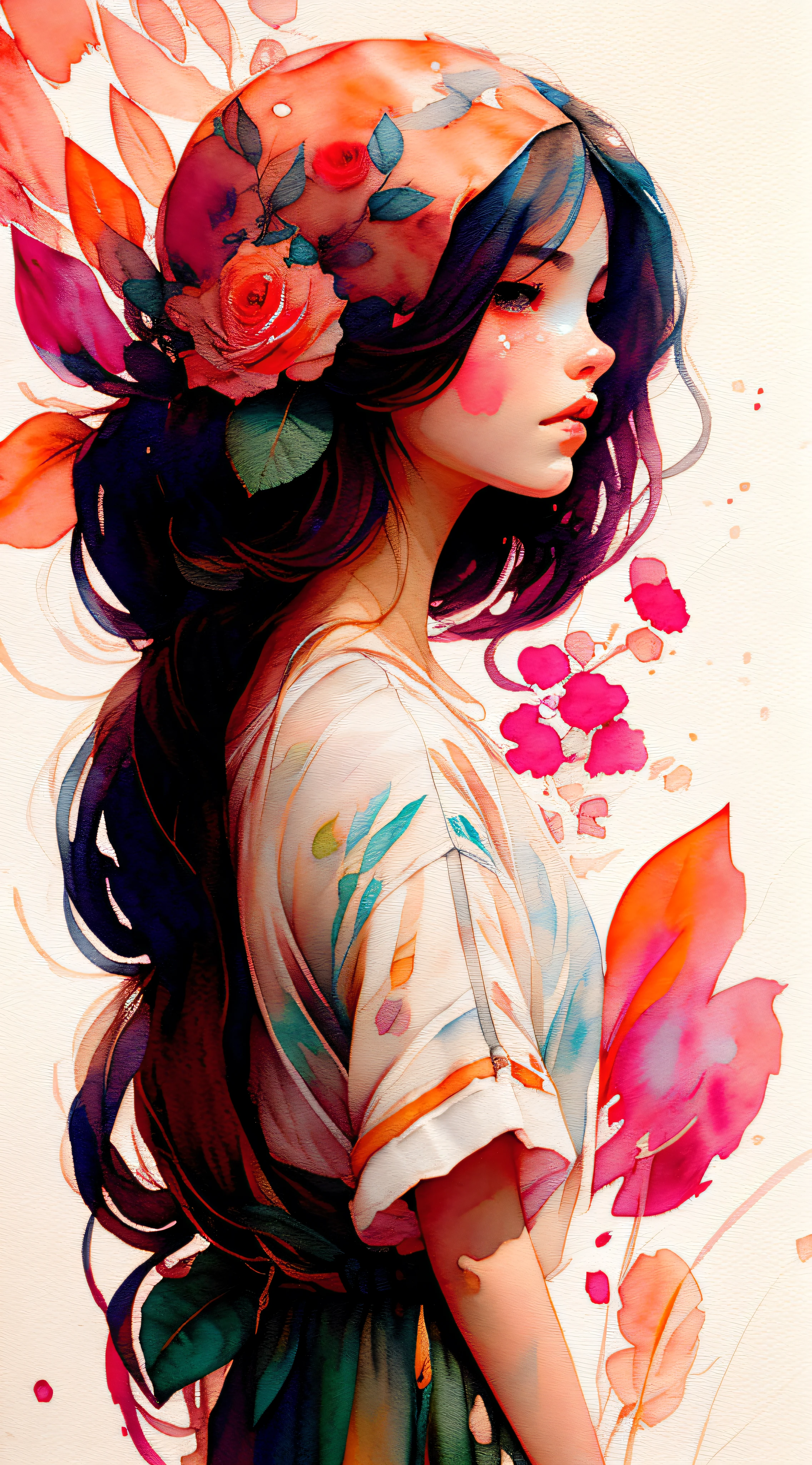 wtrcolor style, (rose) digital art, official art, blown by the wind, masterpiece, beautiful, ((watercolor)), paint splatter, intricate detail. Great detail, [dripping:0.7], Trending on Artstation, Rachel Walker