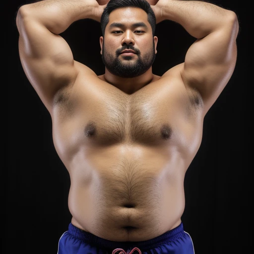 Asian々，briefs，The lid is ready，thick body hair，male muscular body，clumsy medium shot，front light，muscular upper body，fat belly，strong and sturdy body，showing the belly button，Half-man half-Asian black bear，press chest together, Gonzo,1 boy, , chest , Paizuri,   between chest,  in chest, chest絞り, 