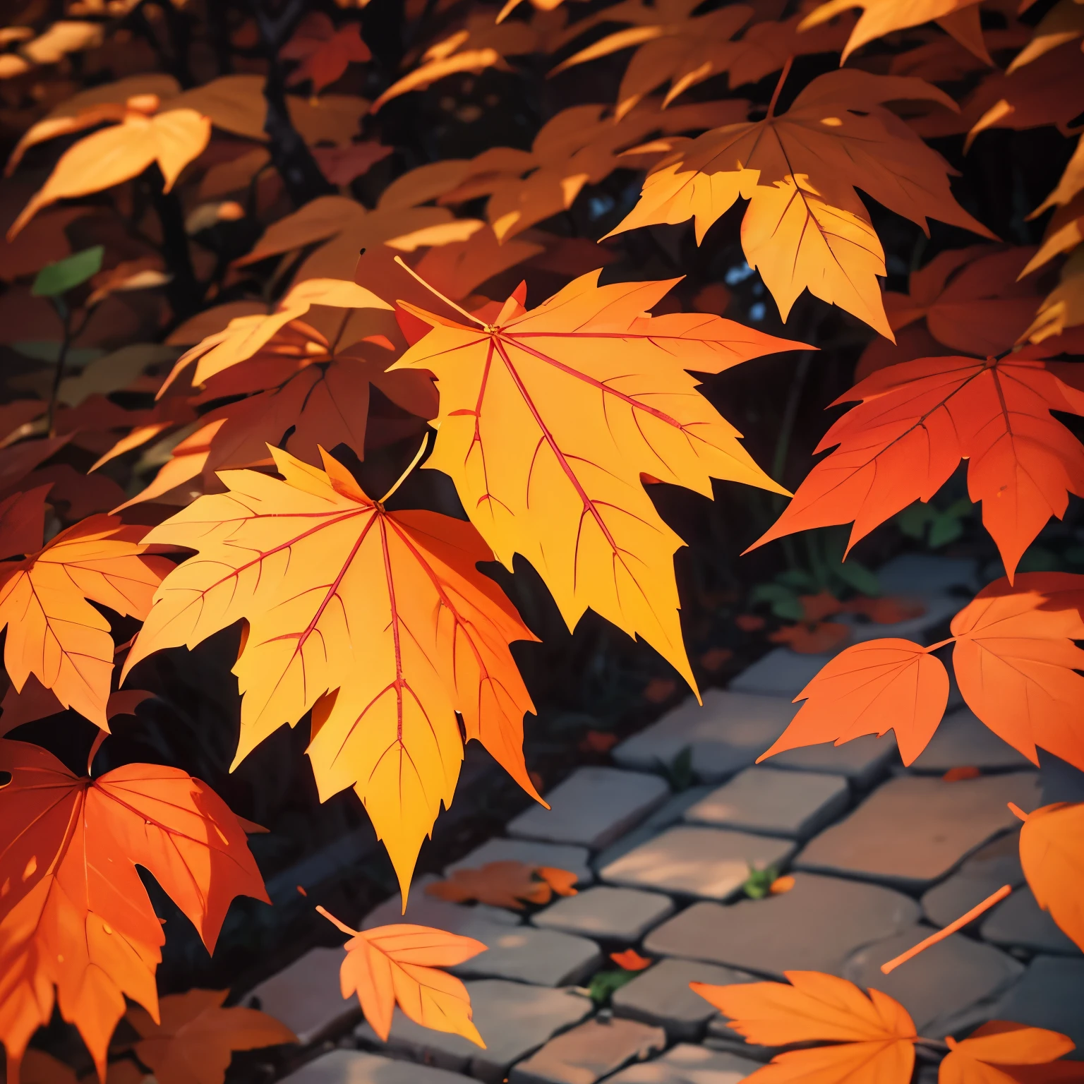 Autumn leaves fluttering down