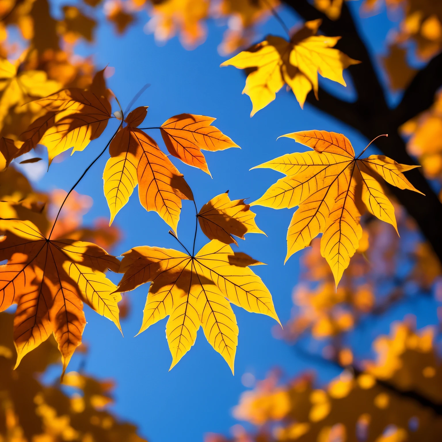 Autumn leaves fluttering down