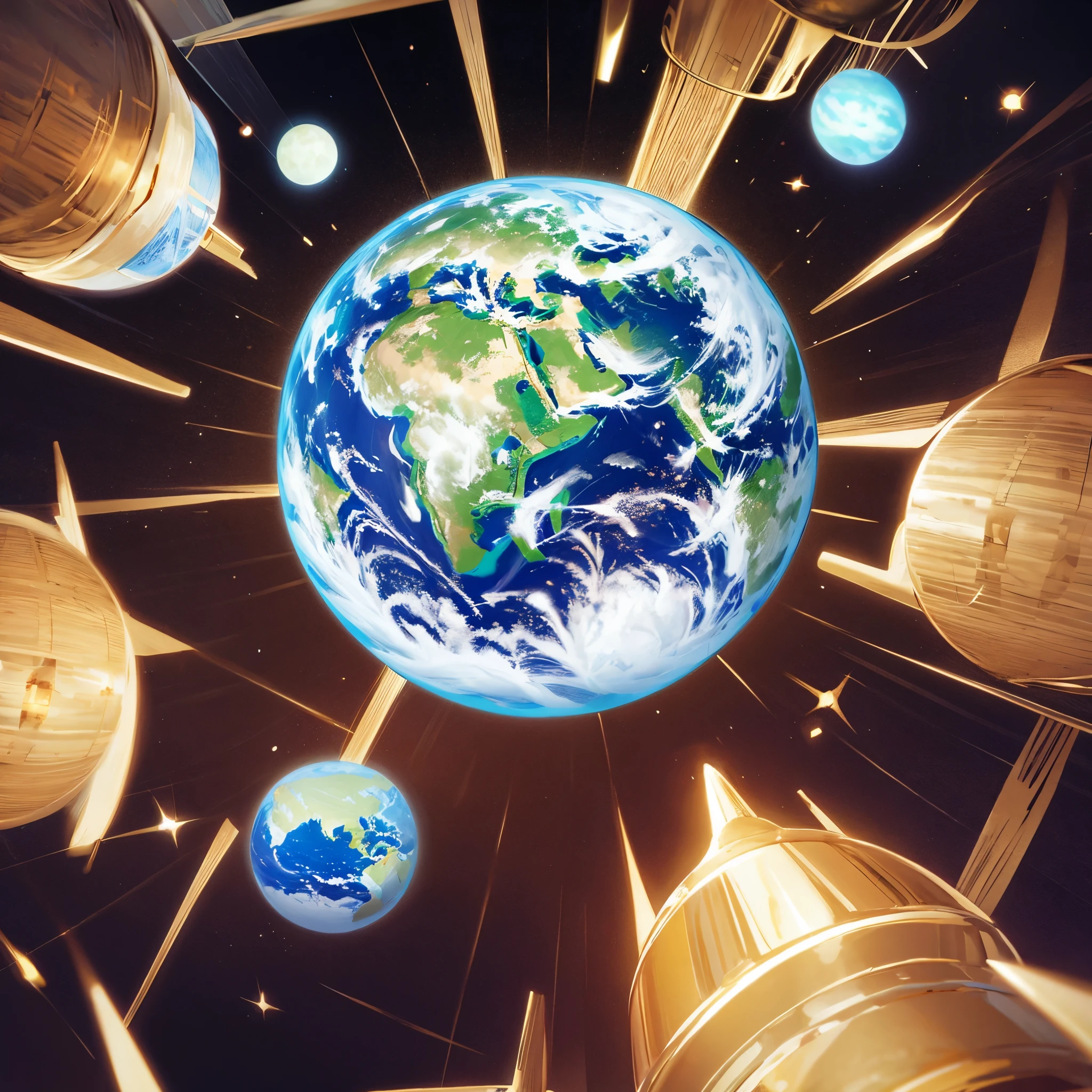 masterpiece, background illustration, anime, an earth-like planet colored in gold and silver, whole planet, Pencil drawing, without background