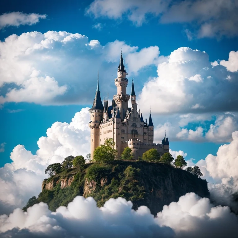 Castle amid clouds in the sky