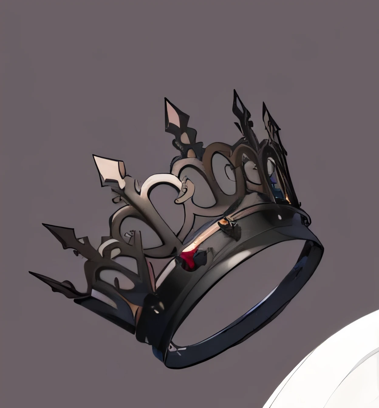 there a tiable with a crown on it on a plate, black iron crown, prince crown of black gears, black crown, dark purple crown, 黑铁crown, long black crown, iron crown, crowned, floating crown, ornate crown, large crown, ancient crown, crown, silver crown, resembling a crown, intricate crown, small crown, ornament crown