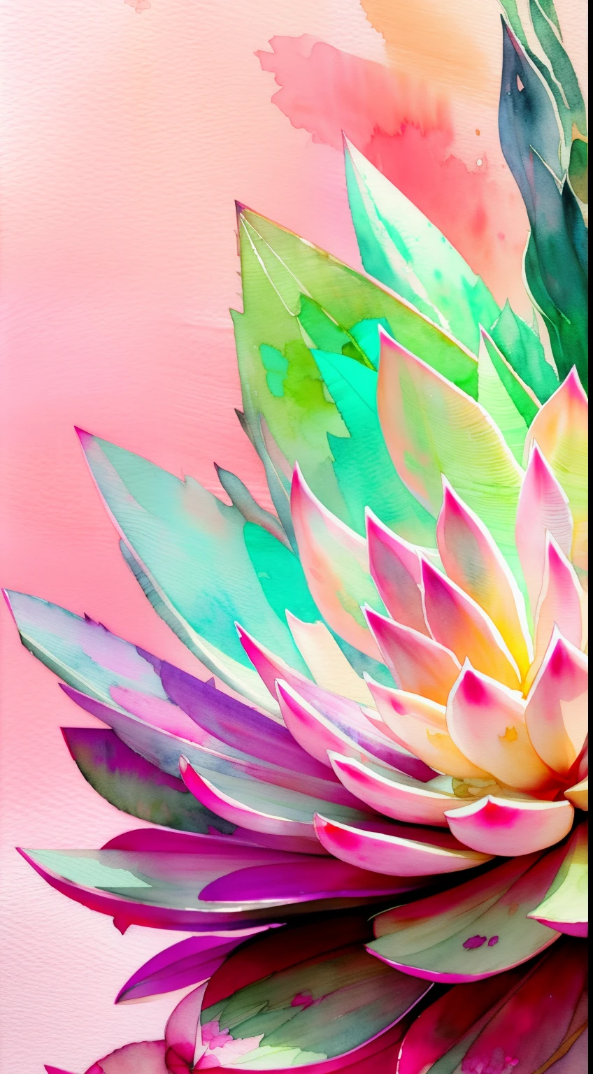 Style Wtrcolor, (pink) succulents, digital art, formal art, gone With the Wind, masterpiece, Beautiful, ((watercolor)), splashes of paint, Complex parts. Excellent detail, [drop:0.7], trending on ArtStation, Rachel Walker