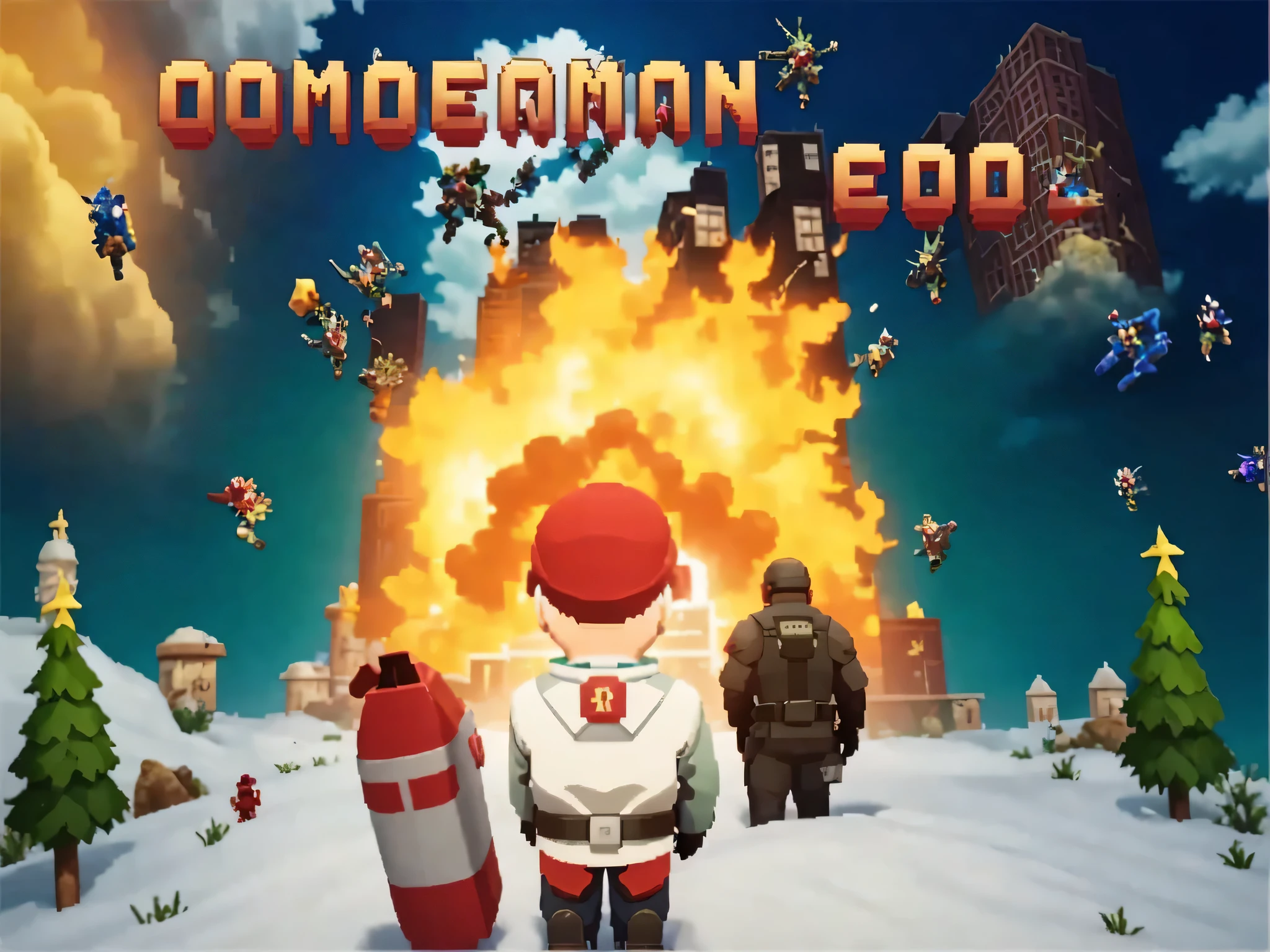 圣诞老people和一堆玩具的特写, people, inspired in super people, hero, game cover, Isometric game, fps shooting game, 1080p, 1 0 8 0 p, superhero, The album cover, Genzoman, commander, promotional art, Official screenshot, Loading screen&quot;, video game screenshots, Computer screenshot
