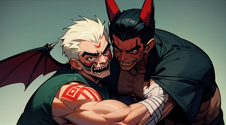 muscular vampire, mexican wrestler with wrestler-bat mask, tattoos