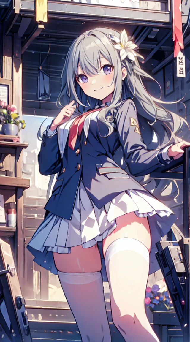 best quality, ultra detailed, absurdres, HDR,1loli、♡、Thighs、Strike a pose with a cheerful smile、uniform