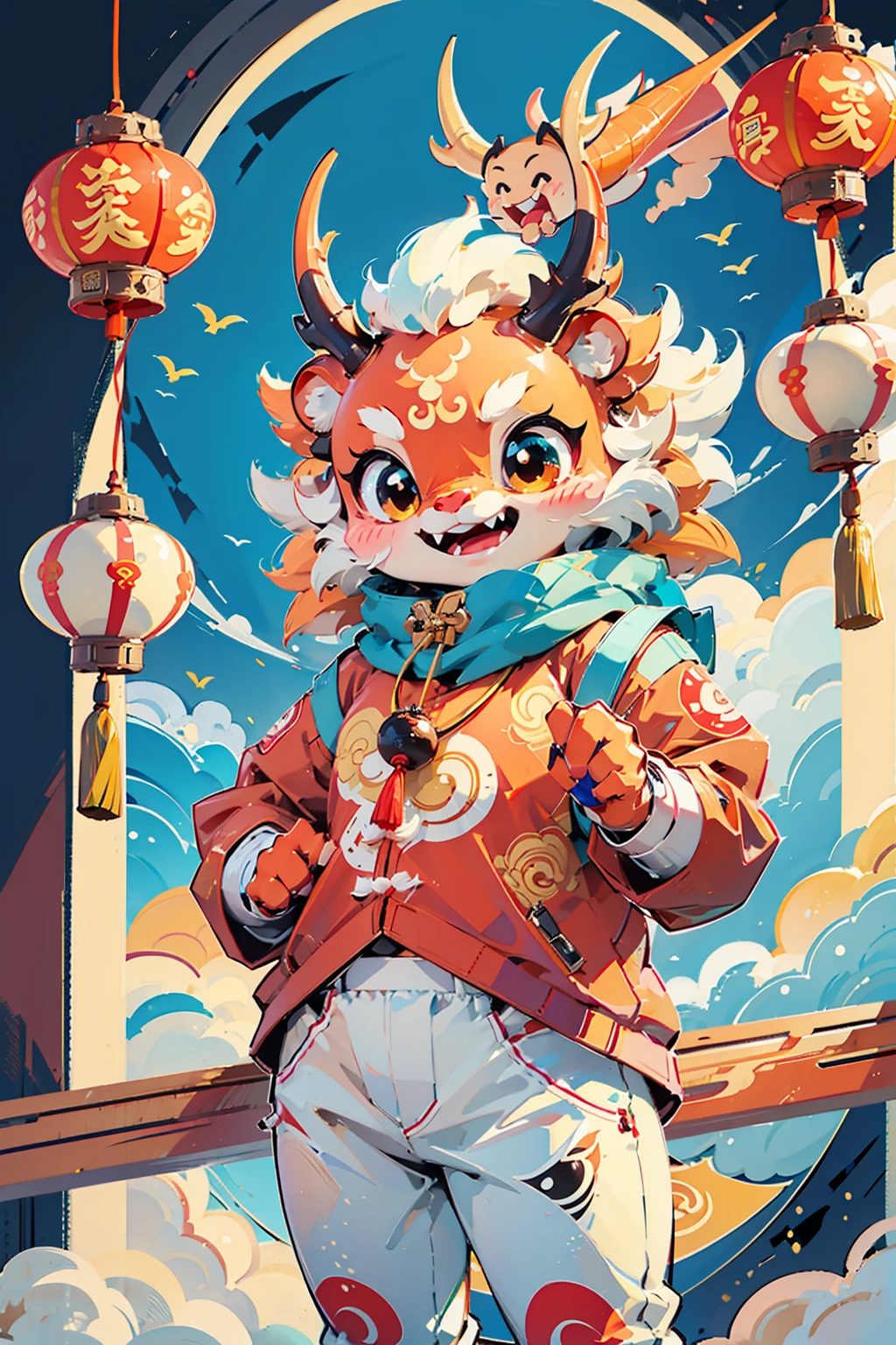 cute chinese dragon,live2D,2D,cute chinese dragon,New Year concept,Chinese electronic cyberpunk style