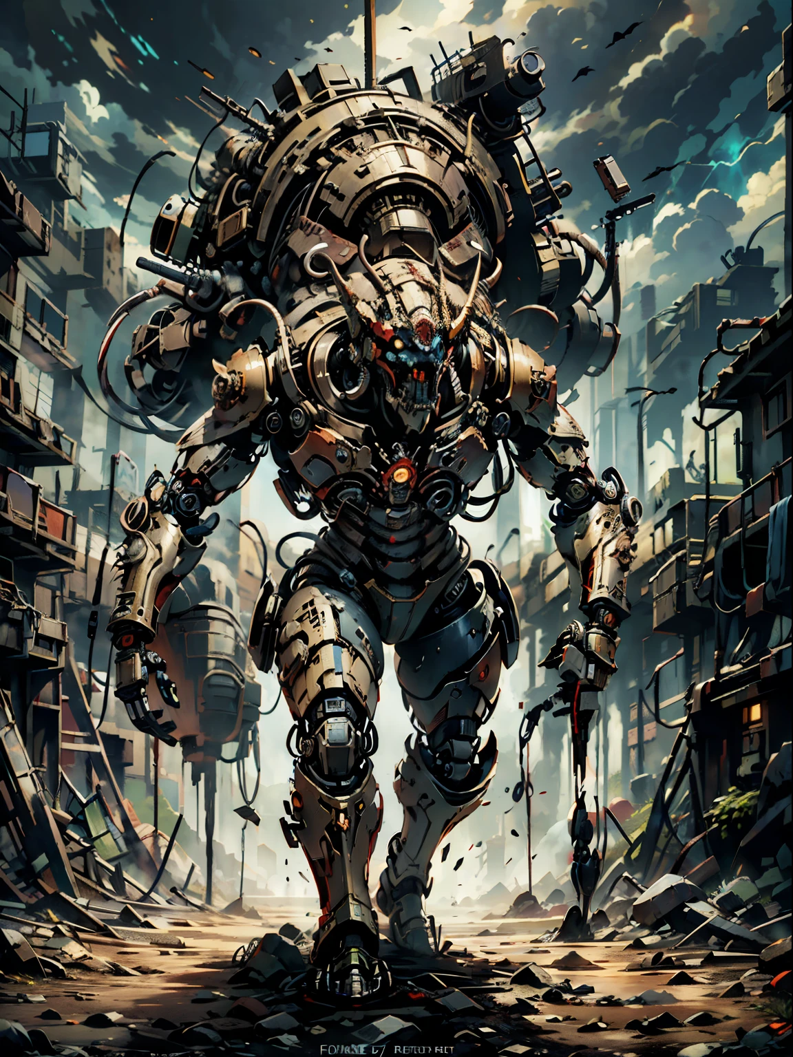 robot, full body, Apocalypse, doomsday, illustration, movie light, high resolution, best quality, very detailed, Masterpiece,