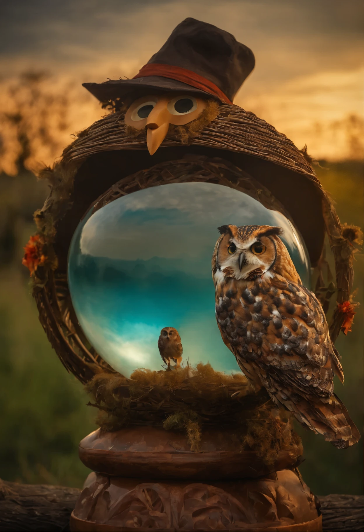 Scarecrow, an owl, globe, сова натянутая на globe