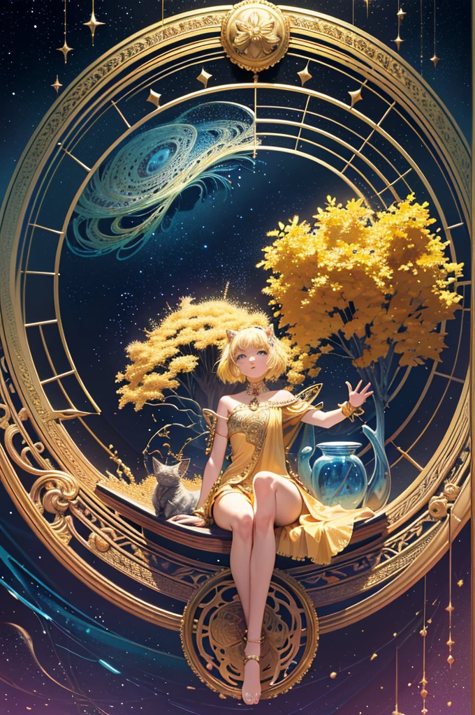 Realistic, (Masterpiece, Top Quality, Best Quality, Official Art, Beautiful and Aesthetic: 1.2), Very Detailed, Fractal Art, Colorful, Most Detailed, Leo, (Abstract Background: 1.5) (1girl: 1.3), (Cat class), yellow hair, bright eyes, earnest, combed back, short hair, , milky way, huge magical gold Leo astrolabe,dream,fantasy, gold trim,beautiful detailed sky,Style and Decoration for Leo, leo goddess,(nsfw:0.8)
delicate refective and high glass guardrail board