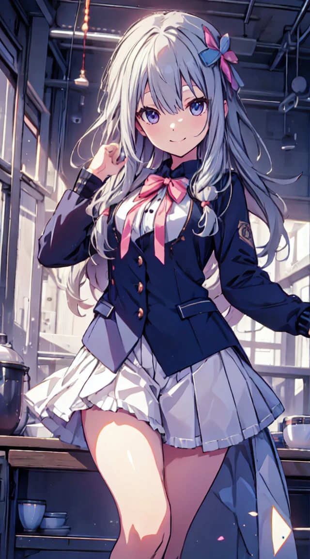best quality, ultra detailed, absurdres, HDR,1loli、♡、Thighs、Strike a pose with a cheerful smile、uniform