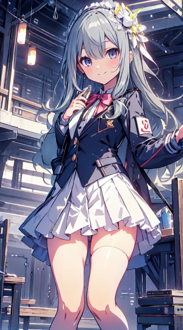 best quality, ultra detailed, absurdres, HDR,1loli、♡、Thighs、Strike a pose with a cheerful smile、uniform