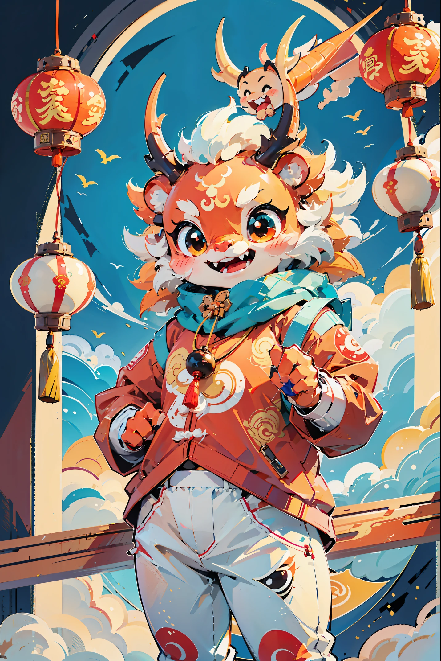 cute chinese dragon,live2D,2D,cute chinese dragon,New Year concept,Chinese electronic cyberpunk style