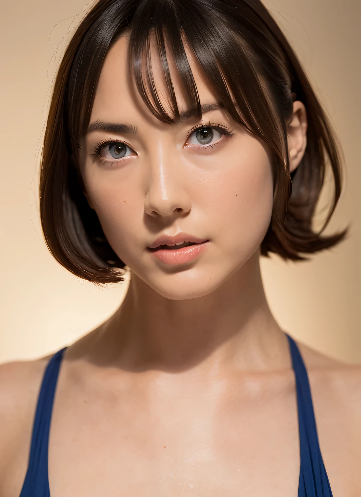 (best quality,16K ultra high resolution:1.2), (front focus), (deep darkness:1.6), One beautiful woman, ((full body portrait))、((The bikini))、 (Anne Hathaway:0.6) (emma watson:0.3),(jennifer connelly:0.4), ( Face:1.5), face of elegance,clear and thin skin、 Ladylike, dolce), Rembrandt lighting in the darkness of the studio, deep shadow, low key, Photorealistic, (anatomically correct and attractive), very detailed and beautiful face, short hair.